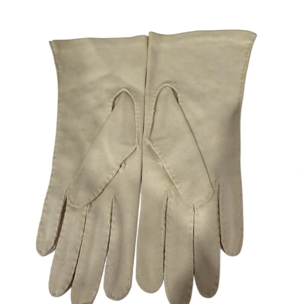 Simplex Vintage Evening Gloves Size 6 1/2 With Gold Beading at cuff Off White